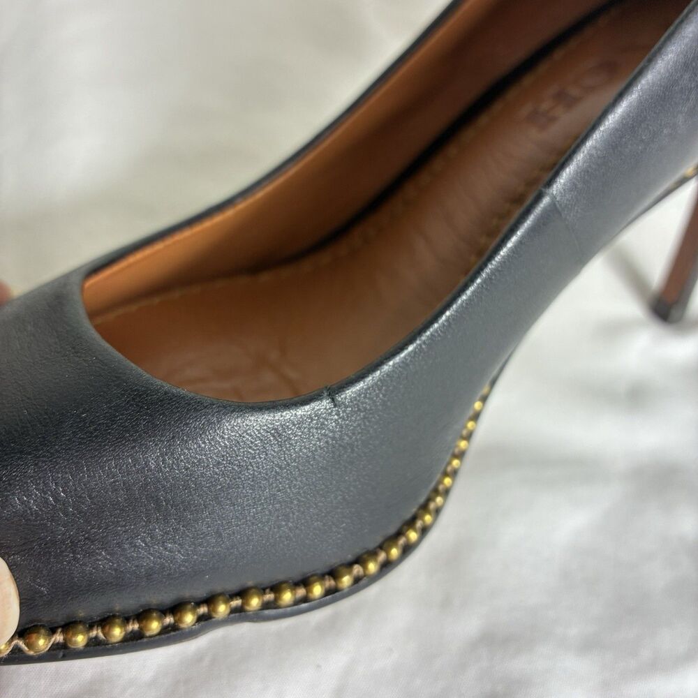 Coach Heels Sz 5 Vonna Black Leather Pointed Toe Gold Bead Chain High Heel Pump - Picture 11 of 13